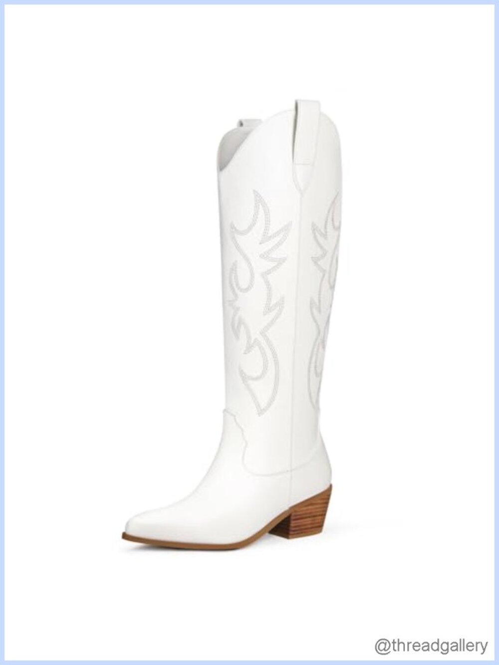 Embroidered Cowgirl Knee High Western Boots PU Leather Wide Calf